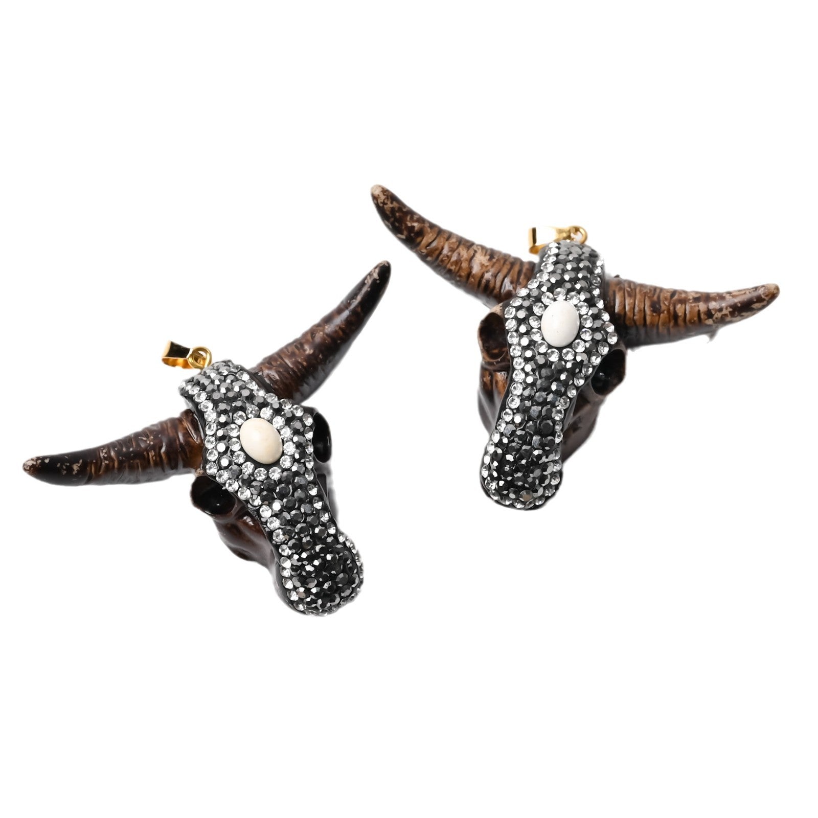 Wholesale Natural stone resin bull head shaped diamond necklace accessories DIY